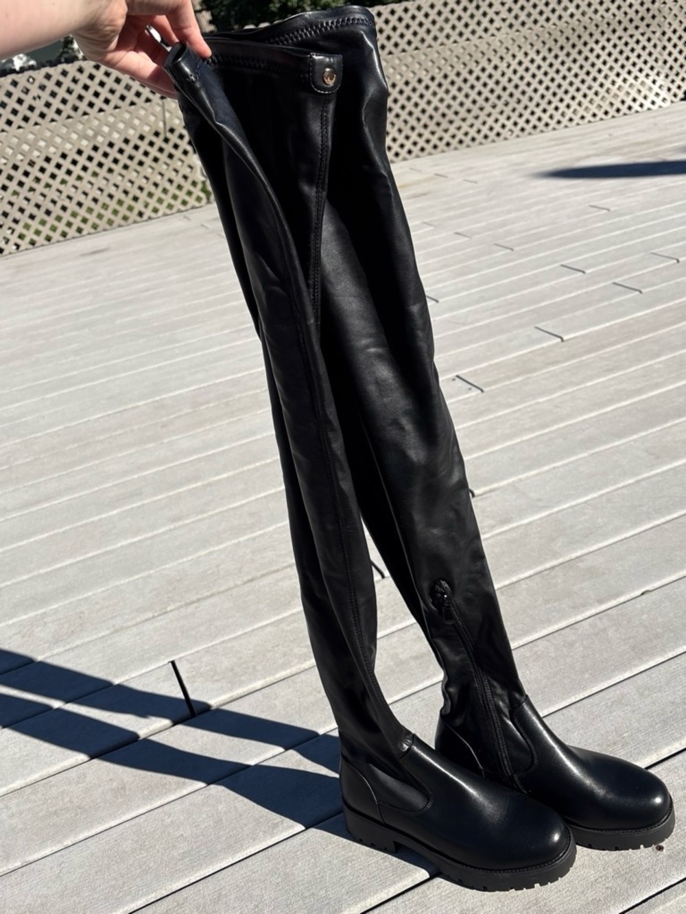 Classic Black Over-the-Knee Women's Boots with Lug Sole